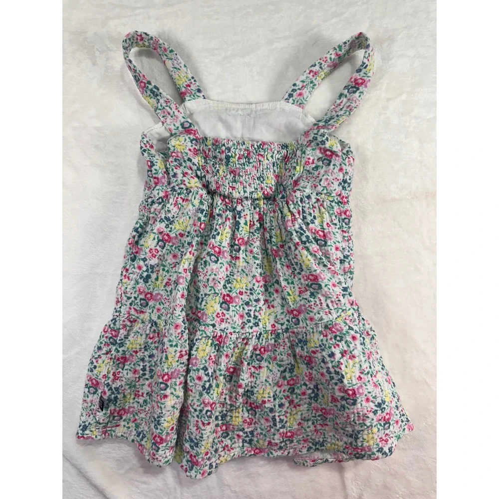 Gap Kids Floral Tiered Sun Dress XS 4/5 White Pink Gauze Smocked Back Girls